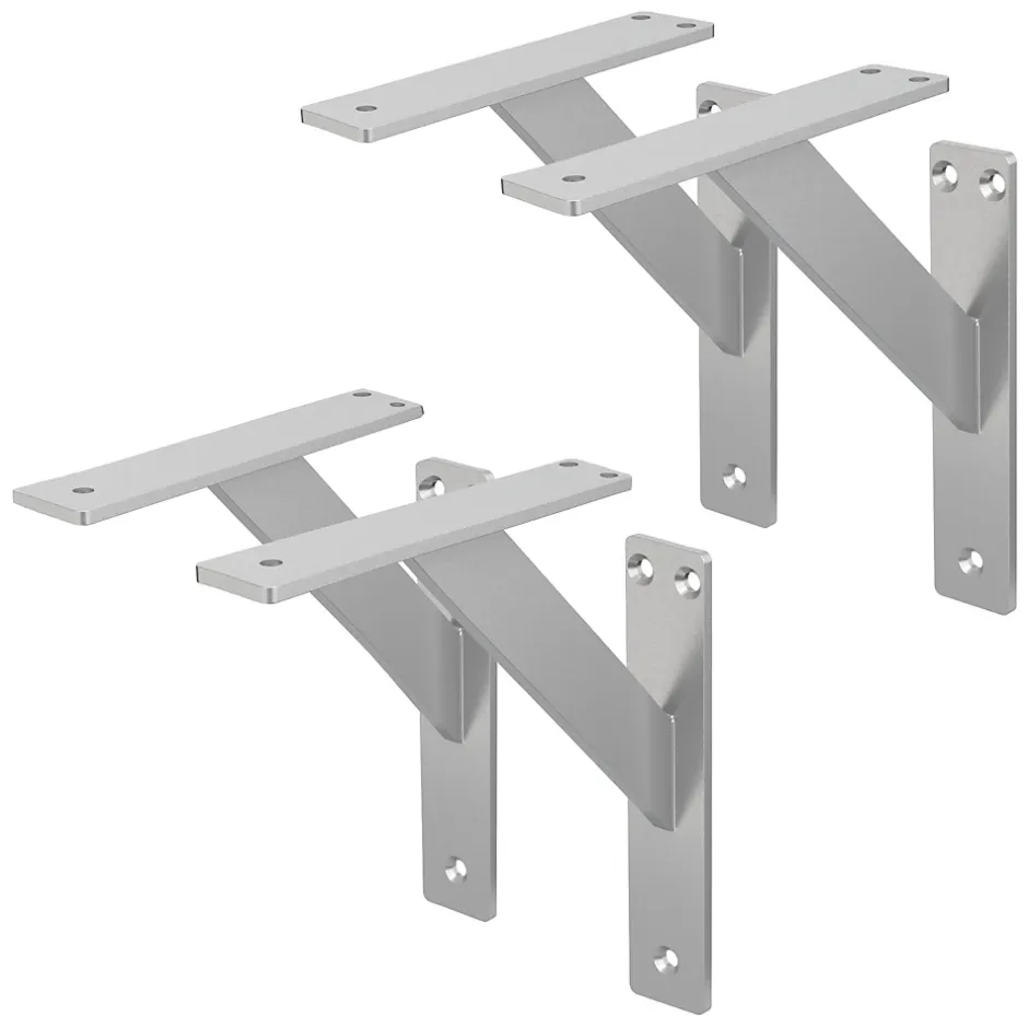 4x Support Etagere murale fixation flottante aluminium argent^Ml-Design Outlet
