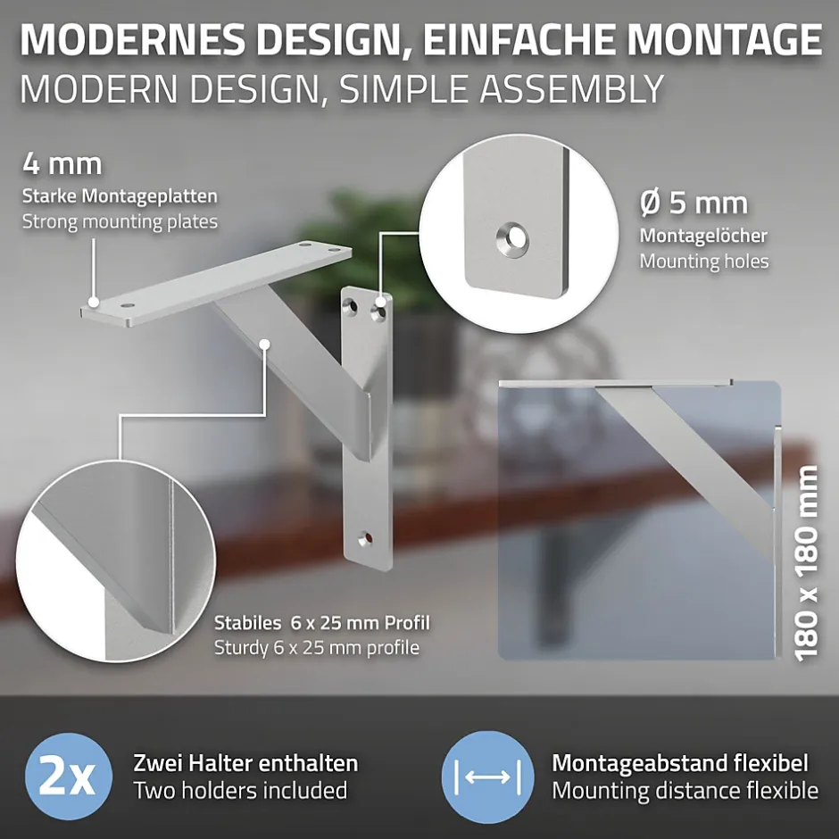 4x Support Etagere murale fixation flottante aluminium argent^Ml-Design Outlet