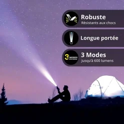 - Lampe Torche LED Métallique, x3 Modes d'Eclairage, 600 Lumens, Piles Incluses - TO600M-Xanlite Online